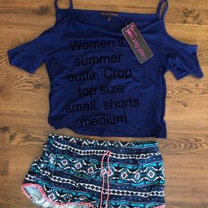 Women’s summer outfit, crop top, off shoulder